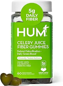 HUM Celery Juice Fiber Gummies for Adults, First Prebiotic Celery Juice Gummy, Gluten Free Fiber Supplement Supports Detoxification, Gut Health, Greens Gummies, Chlorophyll & Prebiotic Fiber, 60 Count