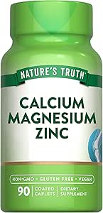 Verdad de la naturaleza Calcio Magnesio Zinc TENIDO 90 Caplets Coated TEN Vegan, Non-GMO, y Gluten Free Supplement