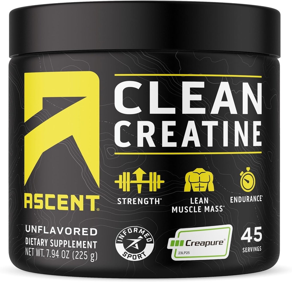 Ascent Clean Creatine Monohydrate Powder - 5G Por Serving, Creapure Supplement - Unflavored, 45 Servings