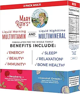 MaryRuth Organics Liquid Morning Multivitamin & Liquid Nighttime Multimineral Bundle, Vegan Vitamina C, Vitamina D, B Complex, Magnesium, Energy, Beauty, Sleep Support, NO Melatonin, 32 Fl Oz Cada uno