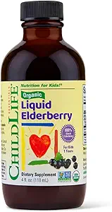 CHILDLIFE Esenciales Orgánica de Elderberry Syrup para niños - Elderberry líquido para niños pequeños, gotas de extracción de aranda, Tintura para bebés, niños pequeños, niños - 4 Fl Oz