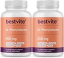 BESTVITE DL-Phenylalanine 500mg (240 cápsulas vegetarianas) (2-Pack) - No Stearates - No Fillers - Vegan - Gluten Gratis - Non GMO