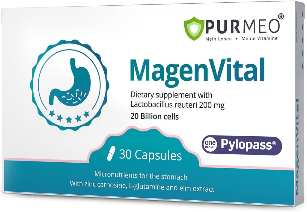 5 in 1 High Potency H. Pylori Treatment Probiotics - Gastritis Support - 1 Por día - Pylopass Lactobacillus Reuteri DSM17648 - No se necesita refrigeración - Hecho en Alemania