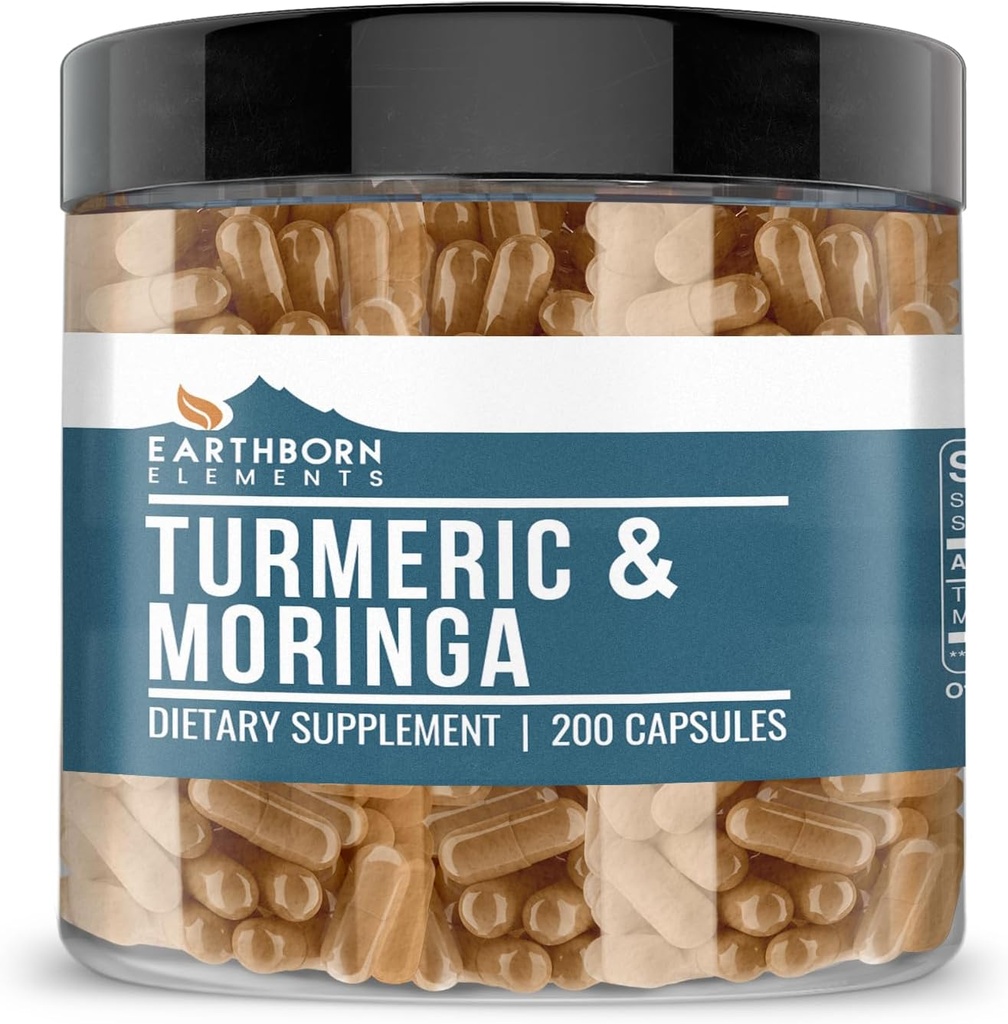 Elementos tercos Turmeric " Moringa 200 Capsules, Puro " Undiluted, No Additives