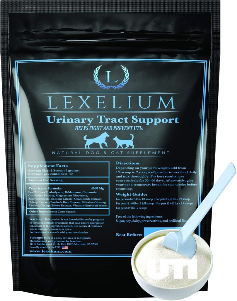 Infección orgánica UTI Apoyo para perros y gatos - Fortalecido con arándano, D Mannose y Curcumin - Optimiza la función del riñón y la vejiga - Puede prevenir el riñón/Bladder Stones - 200 G