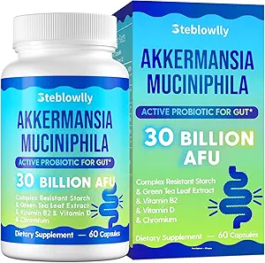 Akkermansia Probiótico, GLP-1, Probióticos de Estrecho en Vivo para Hombres Mujer, GLP 1 Suplemento para Salud Gut, Digestivo, Metabólico*, Immune, con Cromo, Hoja de té verde, 60 cápsulas