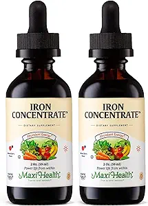 Maxi Health Iron Suplemento 15mg Por ML – Aumentar los niveles de energía y sangre sin Nausea o estreñimiento – gotas de hierro líquido para hombres, mujeres y niños – 2 oz. (2 oz, 2 Pack)