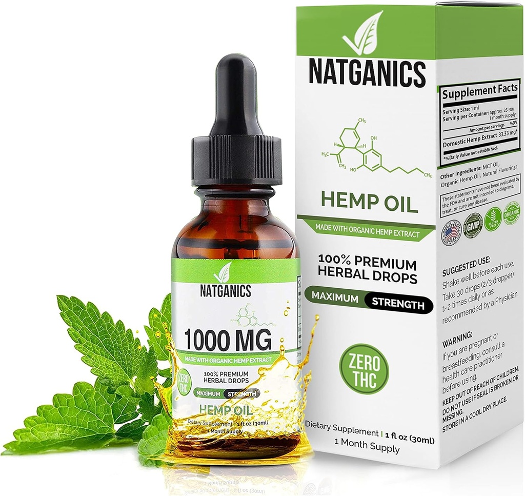 Aceite de cáñamo orgánico 1000mg - Caídas de aceite de cáñamo ultra Premium 1000mg - Extracto de aceite de cáñamo natural Tintura - Botas extraídas CO2 no GMO - ácidos grasos Omega 3 6 9 - ecológicamente cultivados &amp; fabricados en EE.UU.
