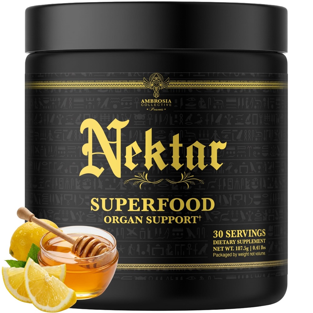 Ambrosia Superfood Organ & Cycle Support Powder | Liver & Kidney Support with Milk Thistle, Red Yeast Rice & CoQ10 | 13 Superfood Ingredients | 30 Servings | Honey Lemon