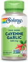 SOLARAY Cayenne Ajo 540 mg - Cayenne Pepper y suplementos de ajo con Capsaicina - Suministro de 40.000 Unidades de Calor - Proyecto no GMO Verificado, Vegan, Garantía de 60 días - 100 Servimientos, 100 VegCaps