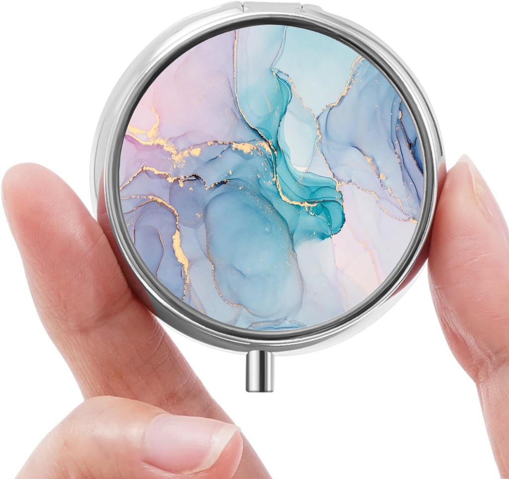 Mini Caja de Pill, Caja de Píldora Pequeña, Caja de Píldora Portátil, Cute Pill Organizer for Vitamins, Medications, Fish Oil and Supplements (Blue Marble)