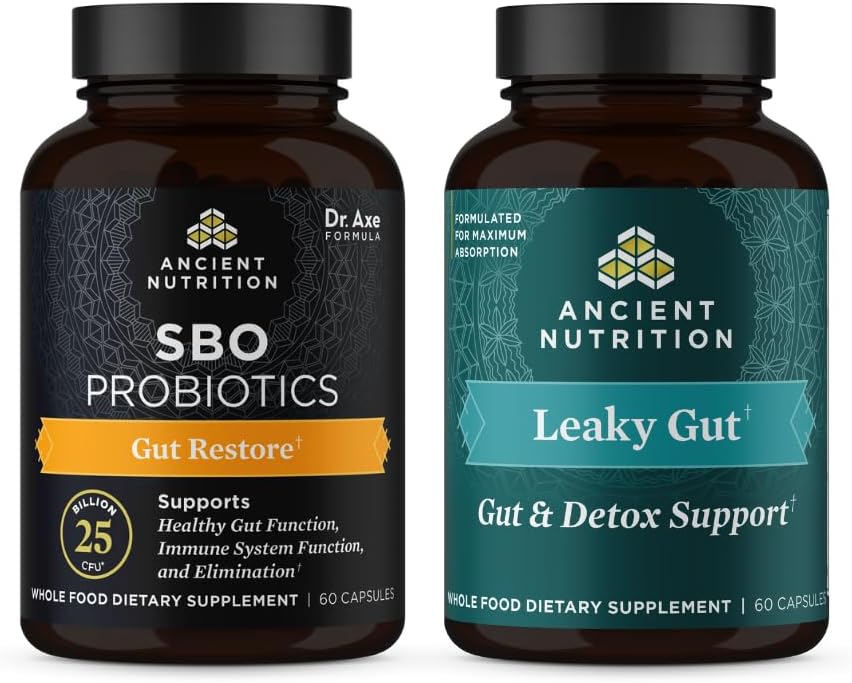 Antigua Nutrición SBO Gut Restaurar Probióticos Capsules, 60 Conde + Leaky Gut Capsules, 60 Conde