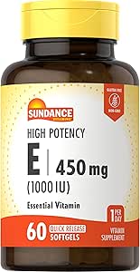 Sundance High Potency Vitamin E TENIDO 450mg (1000 UI) TENIDO 60 Softgels Silencioso Suplemento de Vitamina Esencial