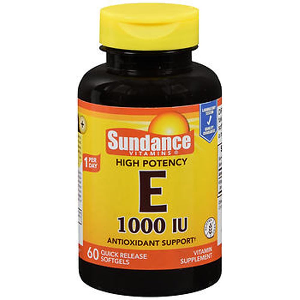 Sundance High Potency Vitamin E TENIDO 450mg (1000 UI) TENIDO 60 Softgels Silencioso Suplemento de Vitamina Esencial