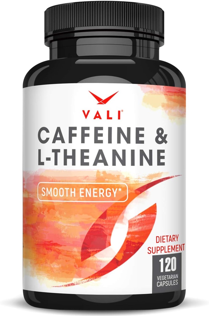 VALI Caffeine 50mg " L Theanine 100mg - Caffeine Pills " L-Theanine for Smart Smooth Energy " Focus Supplement. Nootropic Brain Booster Cognitive Support Stack & Focused Clarity. 120 cápsulas de verduras