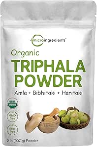 Micro Ingredientes Orgánica Triphala Powder, 2 Libras (Amla + Haritaki + Bibhitaki) ← India Origin, Herbal Adaptogen Suplemento, Apoya Colon &amp; Immune Health latitud Vegan, No GMOS
