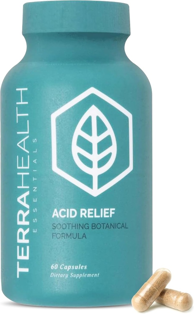 Terra Health Essentials - Acid Relief ← Alivio de Reflujo de Ácido All-Natural, Heartburn, Suplemento de Indigestión TEN 30-Day Supply (60 cápsulas)