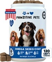 Skin &amp; Coat Supplement for Dogs - Canine Omega 3, Fish Oil Chews - 120 Soft Treats - USA Producto - Salmon Oil
