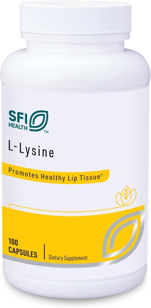 Klaire Labs SFI Health L-Lysine - 500 Milligrams Essential Amino Acid Support for Immune Health & Collagen Formation, Hypoallergenic &amp; Dairy-Free (100 cápsulas)