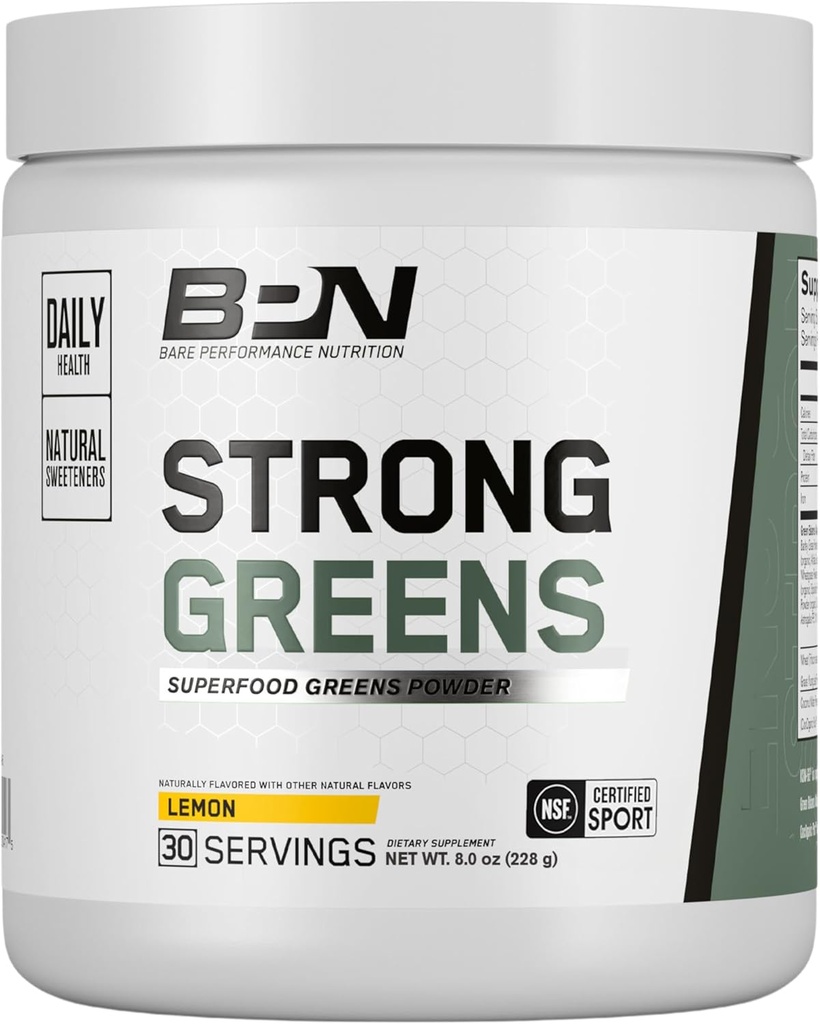 BARE PERFORMANCE NUTRITION, BPN Strong Greens Superfood Powder, Lemon, 30 Servings