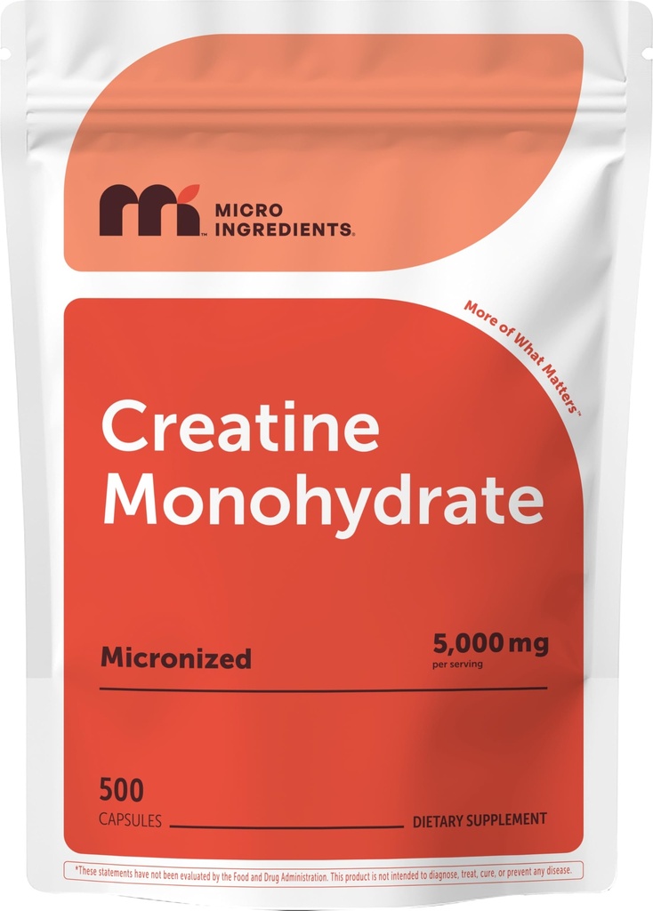 Cretina Monohydrate 5,000mg, 500 cápsulas ← Pure Creatine Pills – Fuente de polvo micronizada + desenfrenada, Easy Absorption ← Pre Workout & Muscle Health Support TEN Keto, Non-GMO