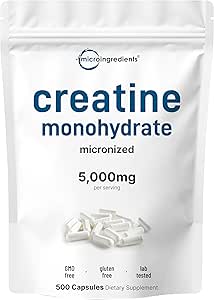 Cretina Monohydrate 5,000mg, 500 cápsulas ← Pure Creatine Pills – Fuente de polvo micronizada + desenfrenada, Easy Absorption ← Pre Workout & Muscle Health Support TEN Keto, Non-GMO