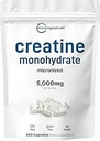 Cretina Monohydrate 5,000mg, 500 cápsulas ← Pure Creatine Pills – Fuente de polvo micronizada + desenfrenada, Easy Absorption ← Pre Workout & Muscle Health Support TEN Keto, Non-GMO