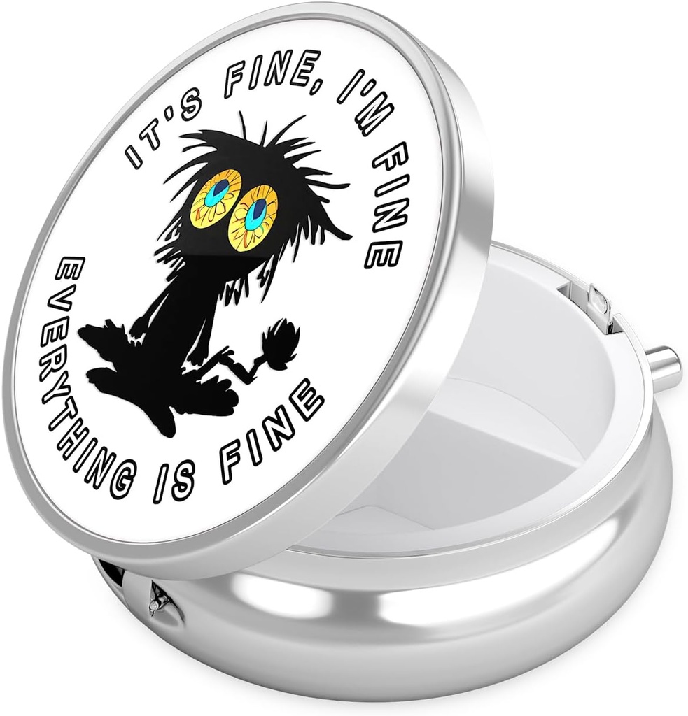 Nipichsha Pill Box, Small Pill Case for Purse & Pocket, Cute Travel Medicine Organizer, Portable Medicine Container Holder to Hold Vitamins, Medication, Fish Oil &amp; Supplement, Funny Black Cat