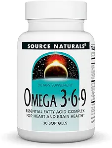 Fuente Naturales Omega 3-6-9, Complejo de ácido graso esencial para la salud cardíaca y cerebral* - 30 Softgels
