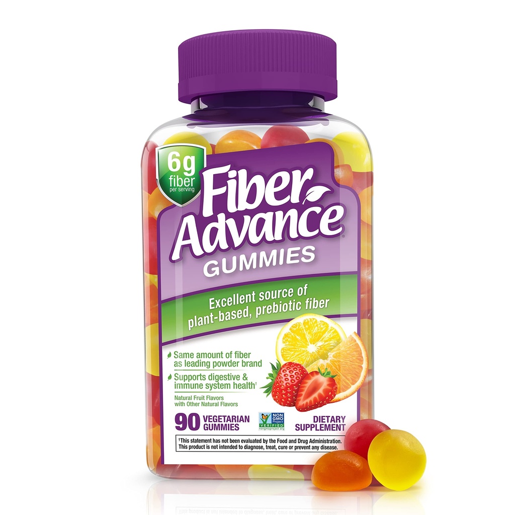 Fiber Advance Gummies | 100% Plant Based Fiber Supplement for Digestive Health | Chicory Root Inulin Prebiotic Gummies for Adults | Gluten Free, Vegetarian, & Non-GMO, 90 Count