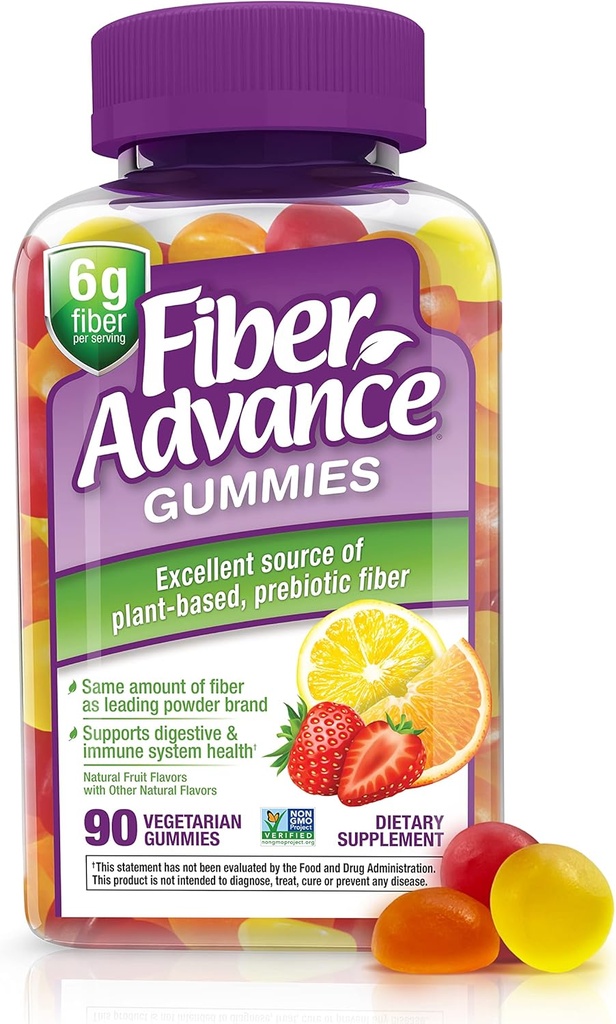 Fiber Advance Gummies ← 100% Fibra Basada en Plantas Suplemento para la Salud Digestiva TEN Chicory Root Inulin Prebiotic Gummies for Adults TEN Gluten Free, Vegetarian, " Non-GMO, 90 Count
