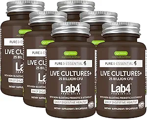 Igennus Probiotics " Prebiotic, Lactobacillus Acidophilus " Bifidobacterium, Live Cultures+ Lab4, Guaranteed 25 Billion CFU, for Women " Men, Non-Bloating Gut Health Support, Non-GMO, 6 x 30 Capsules