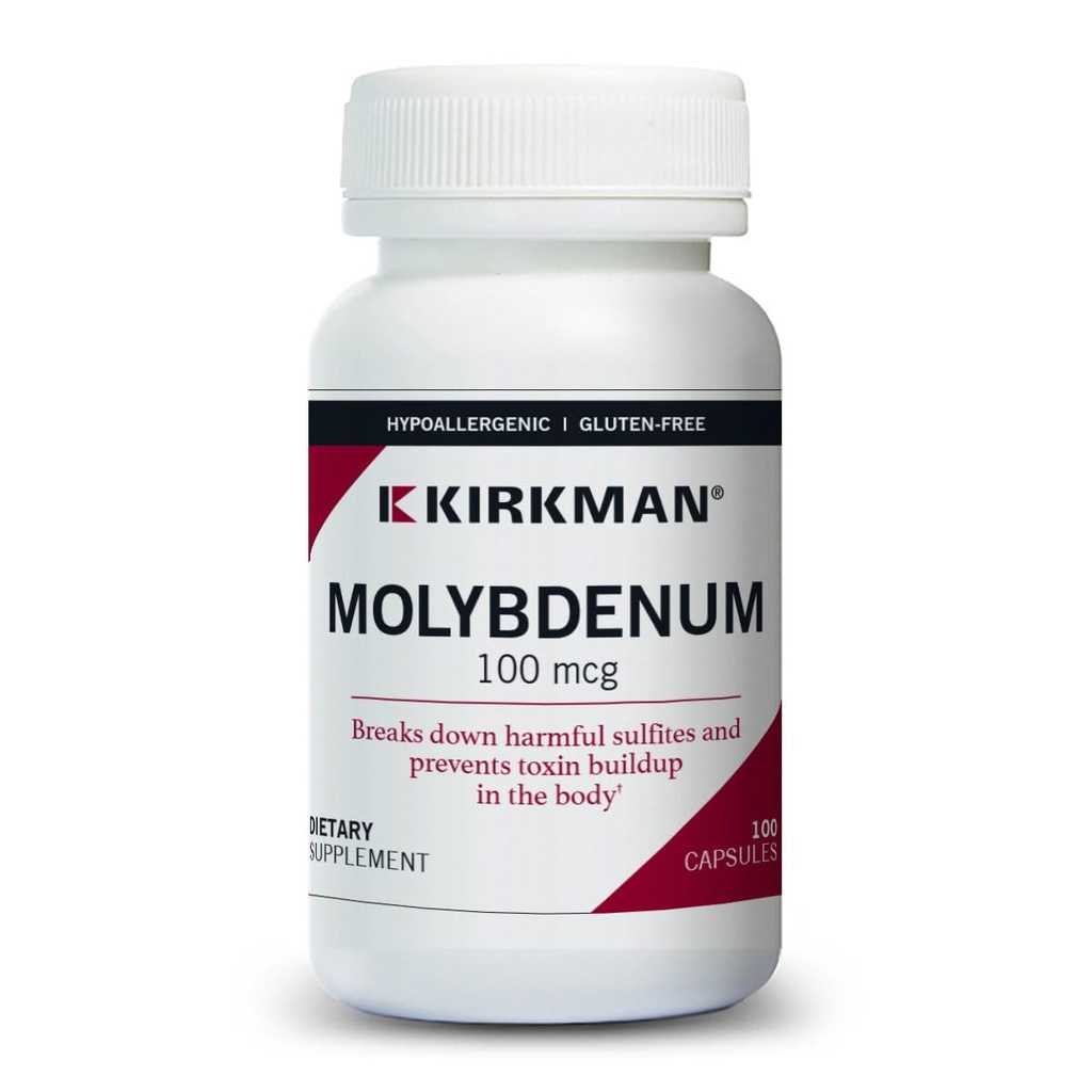 Kirkman - Molibdeno 100 mcg - 100 cápsulas - Minerales Esenciales - Rompe Sulfites &amp; Toxinas - Hipoallergenic