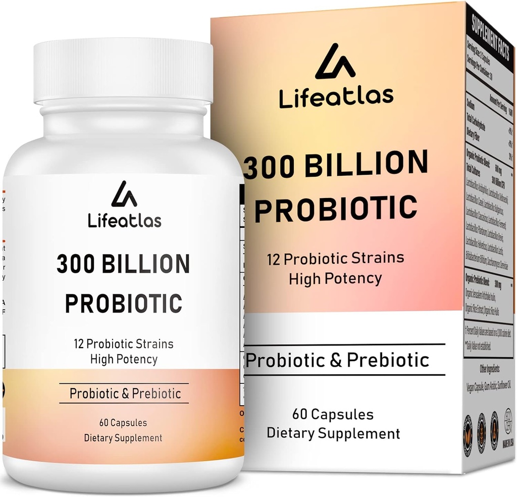 Probióticos CFU 300 Billones - Probióticos para Mujeres y Hombres, 12 Estrechos Probióticos Plus Prebiótico, para Immune &amp; Digestivo, Gut Health, Gas Bloating, Estante Estante - 60 Caps