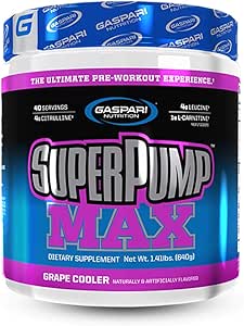 Gaspari Nutrition SuperPump MAX, The Ultimate Pre Workout Powder, Sustained Energy Preworkout, Nitric Oxide Booster, Muscle Growth, Recovery & Replenishes Electrolytes (Grape Cooler)