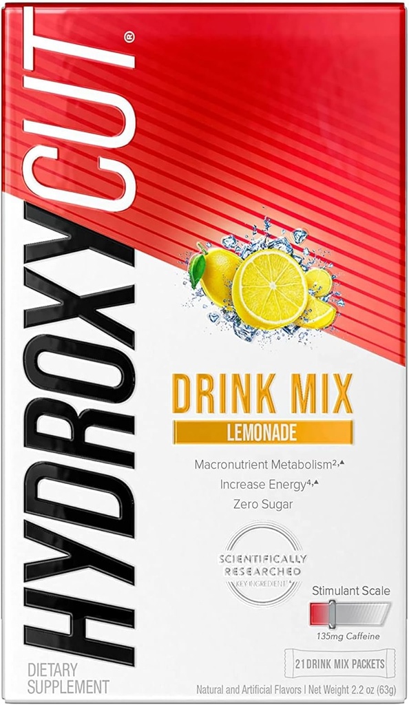 Hidroxycut Drink Mix, Lemonade - 21 Travel-Size Packets - Cero Calories o Azúcar - Metabolismo más grande, Calories de Quema, Aumentar Energía - para Hombres