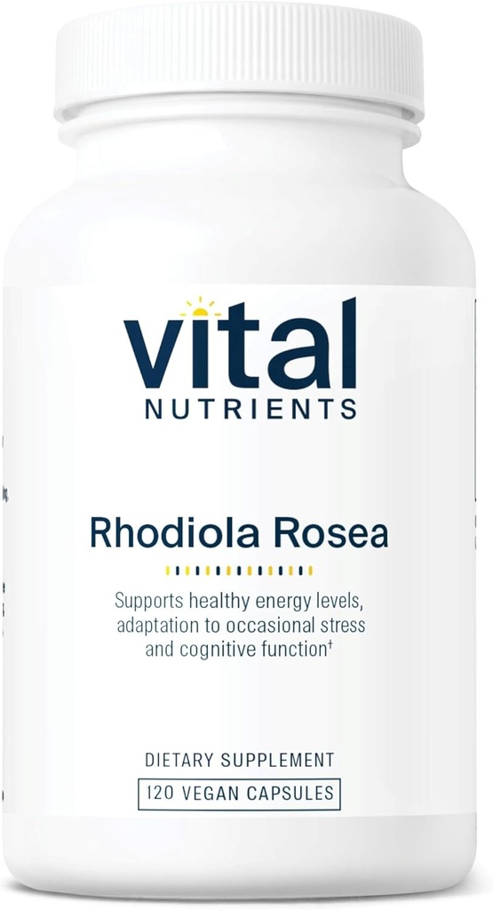 Vital Nutrients Rhodiola Rosea ← Rhodiola Suplemento para la energía saludable, la memoria y el apoyo al estrés ← Gluten, Dairy, Soy Free ← Non-GMO ← 120 Capsules