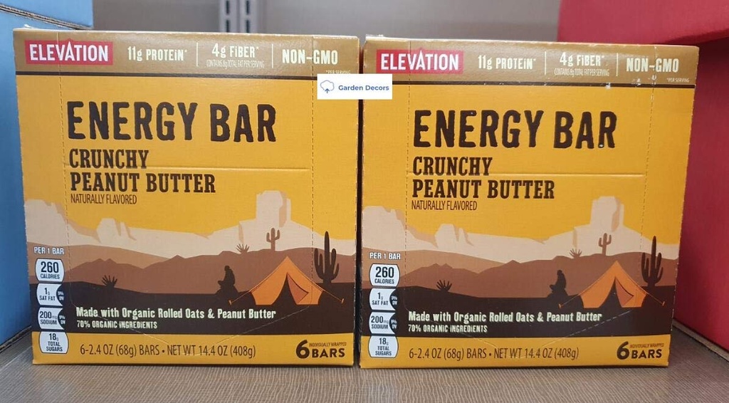 Elevation Energy Bar Crunchy Peanut Butter 14.4oz 408g (2 Boxes)
