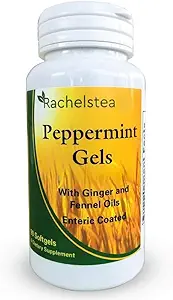Peppermint Gels: 90 softgels Enteric Coated con aceites de jengibre y de hinojo del té de Rachel
