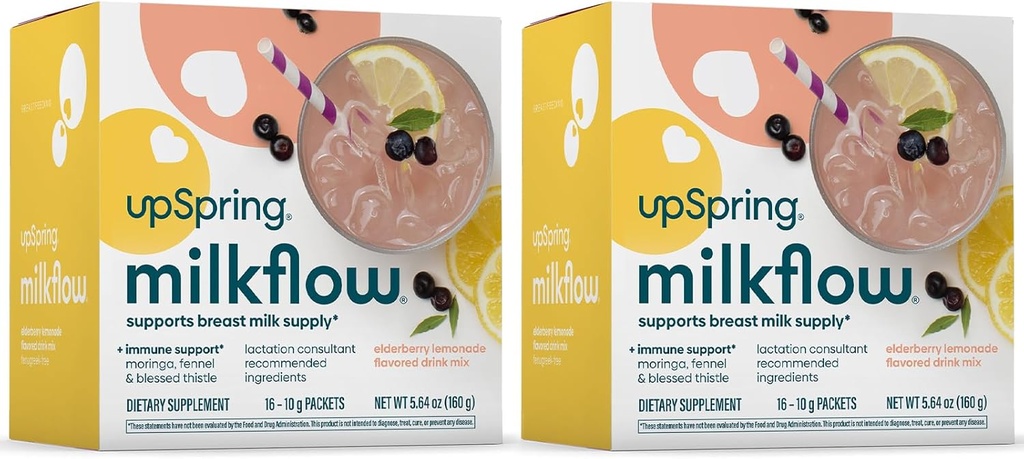 UpSpring Milkflow Immune Support Breastfeeding Supplement Drink Mix Fenugreek-Free, Moringa ← Elderberry Lemonade Flavor Silencio Lactation Supplement to Support Breast Milk Supply latitud 2 Pack