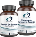 Diseños para Diseños para la Salud Magnesio Complejo Glycinate (60 cápsulas) & Vitamina D Supreme (30 Softgels) - Magnesio de alta absorción con 5000 UI Vitamina D3 y Vitamina K2 / K1 - Hueso, Inmune &amp; Mood