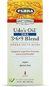 Flora - Óleo de Udo DHA 3-6-9 Blend - Ojo vegano &amp; Brain Health Suplemento - Vegan Omega-3 &amp; Omega-6 - Contiene girasol &amp; aceite de semilla de Flax - Kosher " Orgánico - Mantén reducido - 8,5 fl. oz.