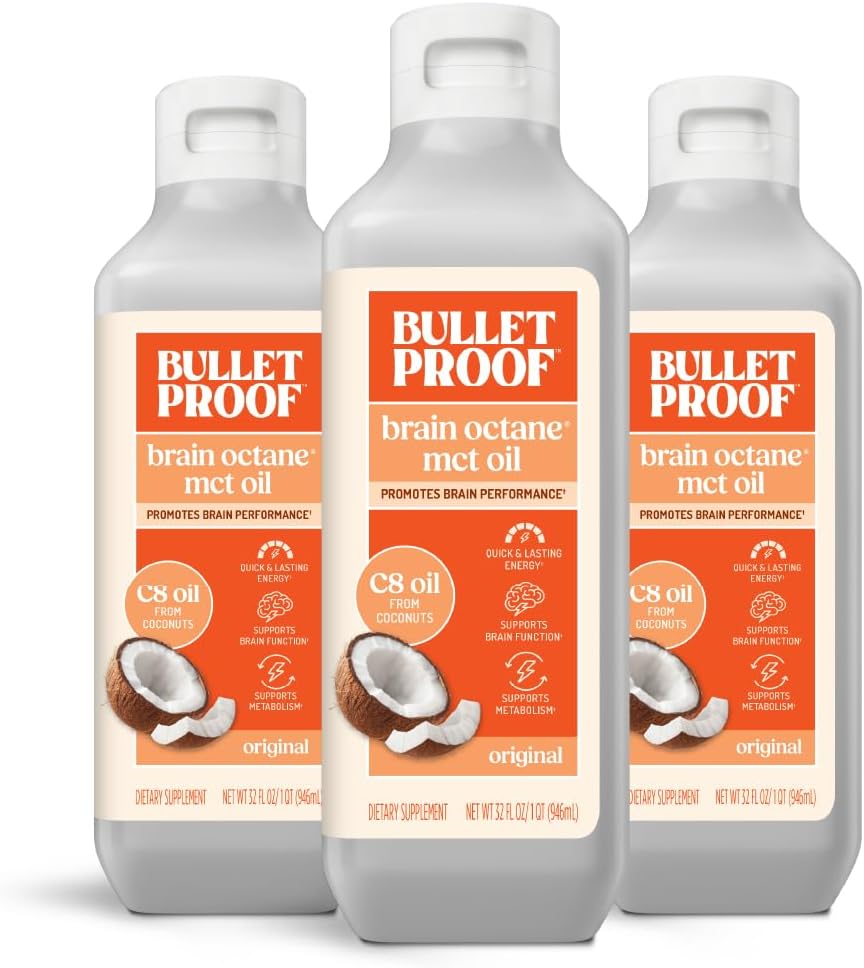 Aceite de C8 MCT a prueba de balas, 32 onzas (Pack of 3), suplemento de Keto para energía sostenible y apoyo a la extracción