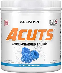 ALLMAX Nutrición AMINOCUTS (ACUTS), Bebida de energía aminorizada con Taurina, L-Carnitina, Extracto de grano de café verde, Fresa Azul, 36 Serviciones