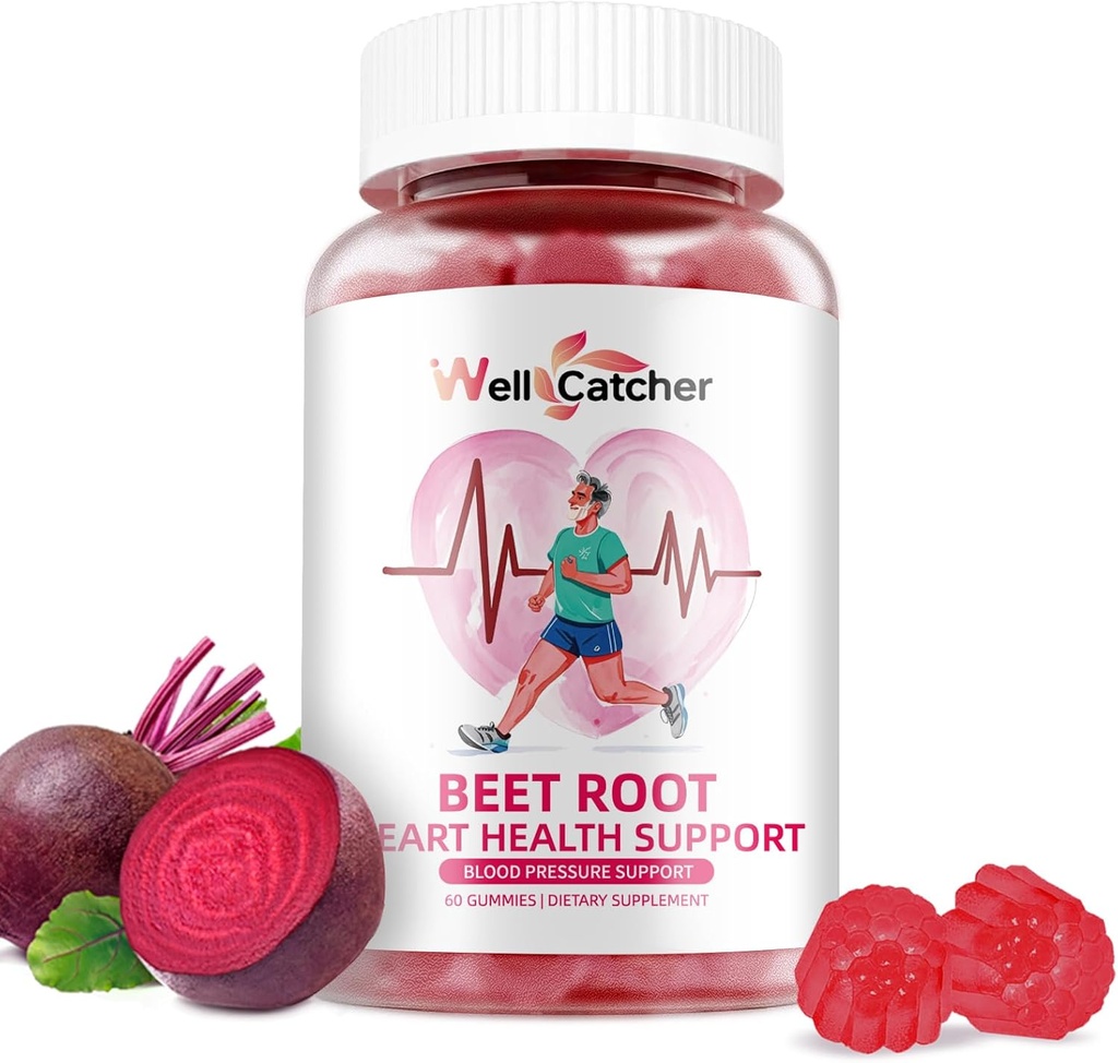 Beet Root Gummies - Beets Chewables for Heart " Circulation Support Nitric Oxide Energy Boost, Sugar Free Beet Gummies Supplement for Blood Pressure with Vitamin C D B12 Grapeseed Coenzyme Q10 60ct