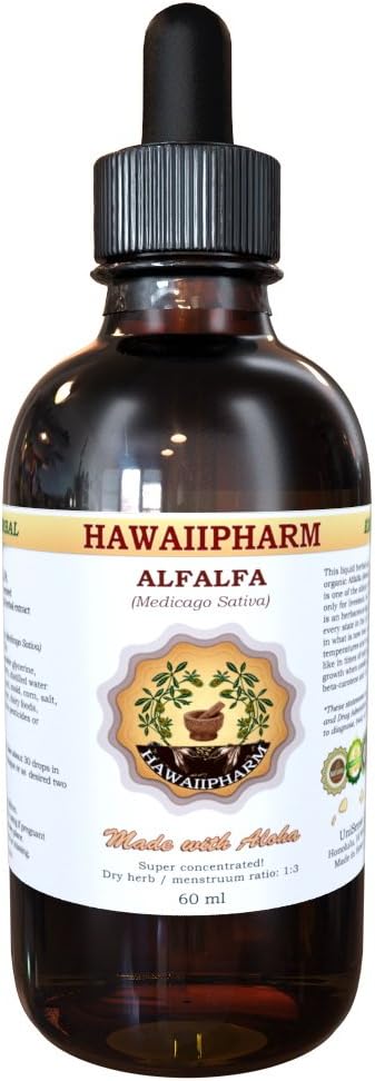 HawaiiPharm Alfalfa Liquid Extract, Organic Alfalfa (Medicago Sativa) Dried Leaf Tincture Suplemento 4 oz