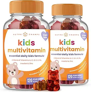 NutraChamps 120 Gummy Vitaminas para Niños (Pack of 2), Azúcar Gratis Vitaminas Gummy Multivitamin, Vegan &amp; Non-GMO, Fresa, Pasionfruit, Peach & Cherry