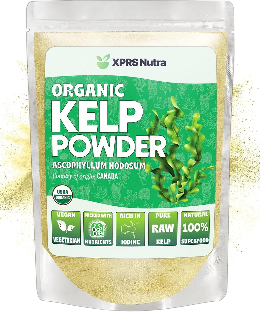 XPRS Nutra Organic Kelp Powder (Ascophyllum Nodosum) - Seaweed Powder Rich in Iodine, Immune Vitamins and Minerals - Food Grade Sea Kelp Suplemento Vegan Superfood for Skin Care (4 oz)