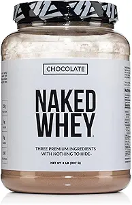 Powder de proteína de chocolate NAKED - Solo 3 Ingredientes - Grass Fed Whey Protein Powder, Chocolate orgánico y azúcar de coco orgánico, No GMO, No soy, y Gluten Gratis - 24 Servings