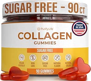 Colágeno marino libre de azúcar Gummies (90 Mandíbulas de Collagen) Potente 500mg Gummy Collagen para el crecimiento del cabello, Esquí saludable " uñas, Reductor de poro " Elasticidad Hidrolyzed, Gluten Free, Boosted w Shuddha Gugulu